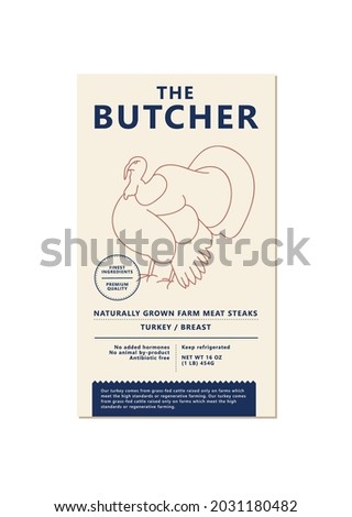 Vector design template label for packaging with illustration silhouette - farm turkey. Abstract symbol for meat products