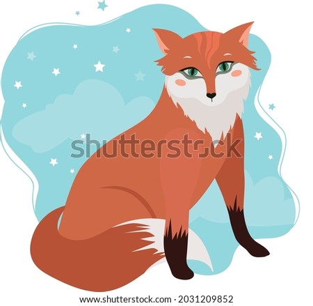 Fluffy red fox. Baby animal concept illustration for nursery, character for children