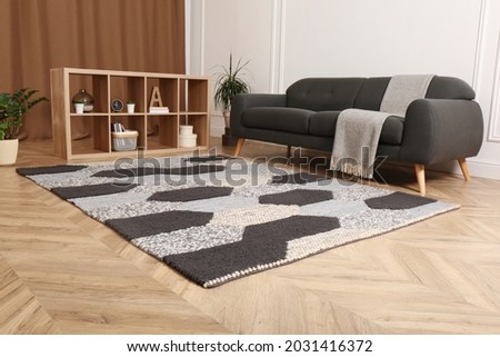 Modern living room interior with grey carpet and stylish furniture Royalty-Free Stock Photo #2031416372