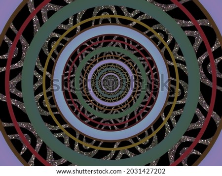 A hand drawing pattern made of blue green and brown stripes on a black background with glitter 
