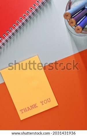 
Note with words Thank you for colorful background. Thank You text words typography, Business Concept, Motivational concept. Marketing and Communications Concept.