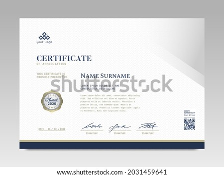 Modern Design Certificate. Certificate template awards diploma background vector modern design simple elegant and luxurious elegant. layout horizontal in A4 size  Royalty-Free Stock Photo #2031459641
