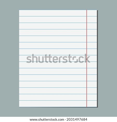Graphical blank paper sheet, blank lined paper, student notebook page. Design template, mockup. Isolated vector illustration