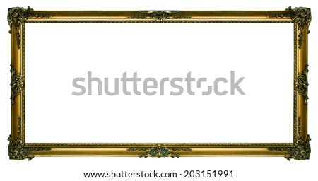 Large gold Gilded picture frame in a wide rectangular format isolated on a white background.