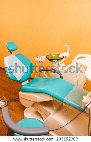 Dental chair in office after sterilization shot no people