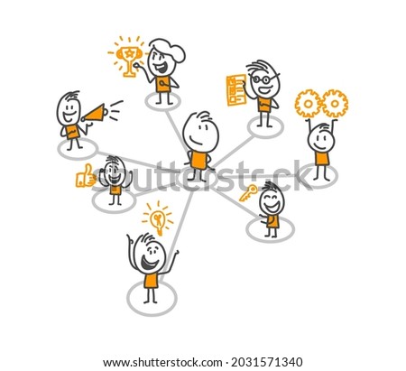 Stick figures. Business, Network. Isolated on white background. Hand drawn doodle line art cartoon design character. Nr.18