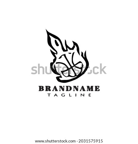 basketball on fire cartoon logo icon design template black modern isolated vector cute