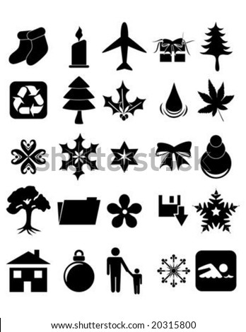 Vector silhouette illustration of christmas items and other objects