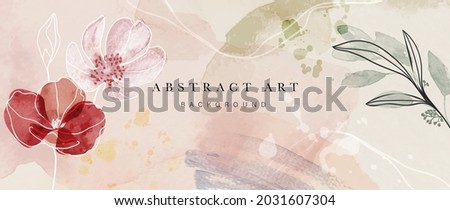 Flower watercolor art background vector. Wallpaper design with floral paint brush line art. leaves and flowers nature design for cover, wall art, invitation, fabric, poster, canvas print. Royalty-Free Stock Photo #2031607304