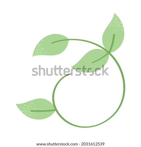 spiral branch with leaves on white background