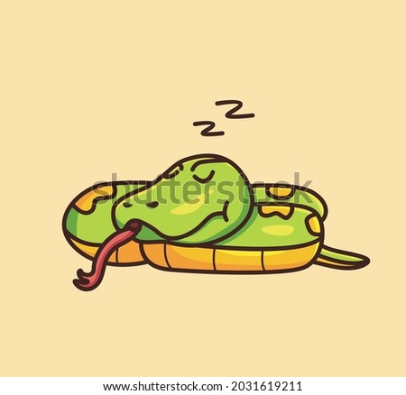 cute snake sleep on the ground. cartoon animal nature concept Isolated illustration. Flat Style suitable for Sticker Icon Design Premium Logo vector. Mascot Character