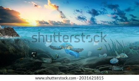 Plastic Pollution In Ocean,  Environmental Problem, Garbage sea