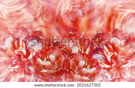 Flowers red tulips Floral vintage background. Petals tulips. Close-up. Nature.