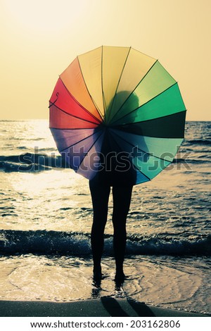 beautiful woman with umbrella on seaside