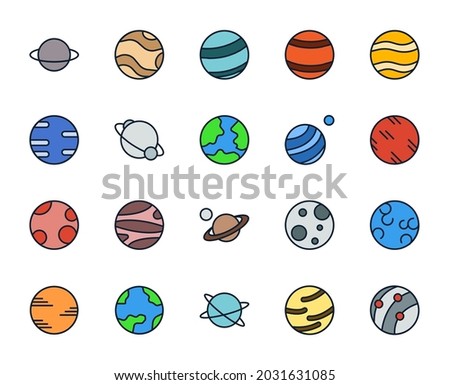 Planet line icon set. Collection of high quality color outline logo for mobile concepts and web apps. Education set in trendy flat style. Vector illustration on a white background