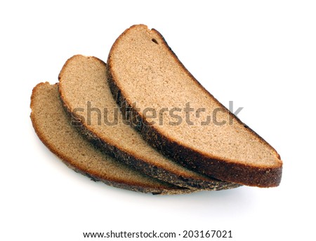 Rye bread slices laid out like a fan on a white background