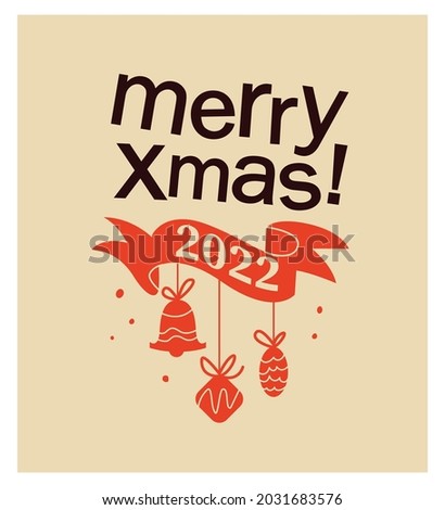 Merry Christmas 2022 congratulation design isolated. Vector flat illustration. For cards, banners, prints, packaging, invitations, tags.