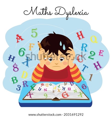 Mathematics dyslexia vector, Sad Kid, illustration, 