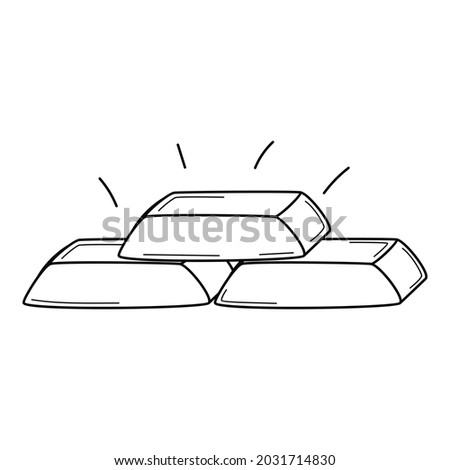 Three bars of gold, precious metals. Hand-drawn black and white vector illustration. Isolated on a white background.