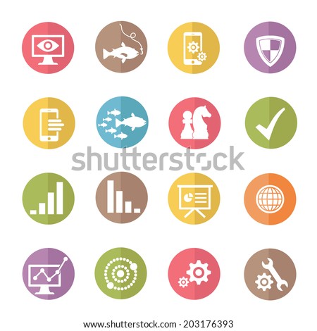 Strategy and business icons,colors vector