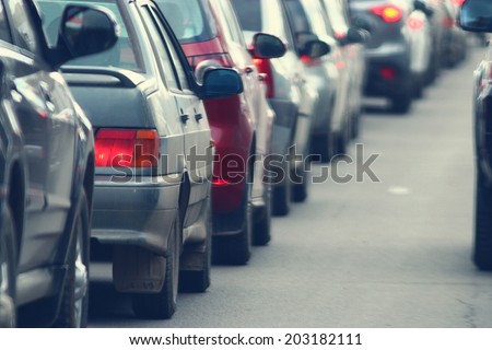 traffic jams in the city, road, rush hour Royalty-Free Stock Photo #203182111