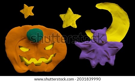 3d Halloween clay art and black background