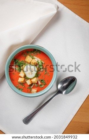 Spicy Thai Tom Yam soup with shrimp and seafood 