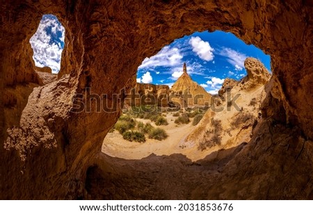 Arch in the mountain cave. Cave in sandstones