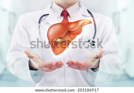 Doctor with liver in hands in a hospital Royalty-Free Stock Photo #203186917