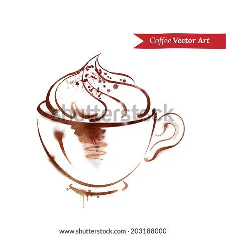 A cup of cappuccino. Watercolor sketch. Vector illustration.