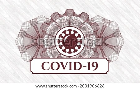 Red abstract linear rosette. Vector Illustration. Detailed with coronavirus icon and COVID-19 text inside