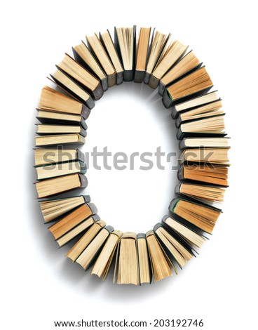 Letter 0 from book spines alphabet set, isolated on white