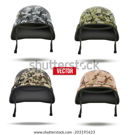 Set of Military camouflage helmets Vector Illustration. Army symbol of defense. Isolated on white background.