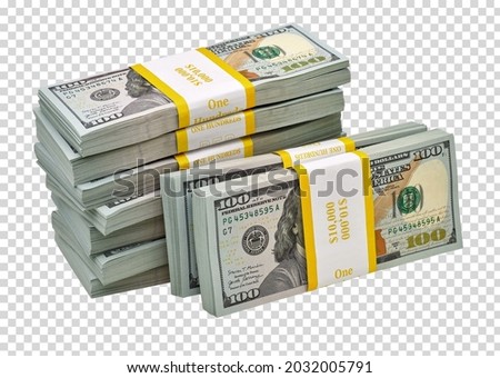 New design dollar bucks or bundles stack of bundle of 100 US dollars detail on isolated background. Including clipping path Royalty-Free Stock Photo #2032005791