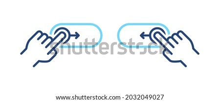 Set of right, left phone swipe gestures. On, off toggle slider blue line icons. Lock and unlock control symbols Royalty-Free Stock Photo #2032049027