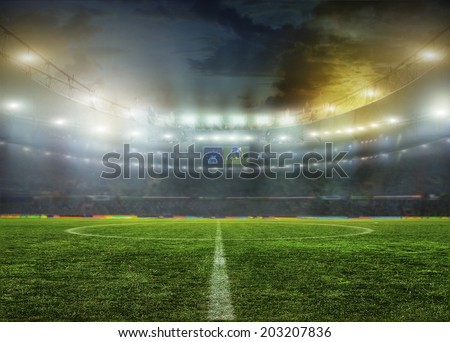 stadium with fans the night before the match  Royalty-Free Stock Photo #203207836