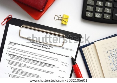 SBA form 994 Application for Surety Bond Guarantee Assistance 
 Royalty-Free Stock Photo #2032105601