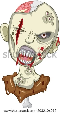 Creepy zombie face on white background illustration