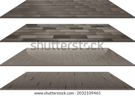 Set of different grey wooden floor tiles isolated on white background illustration