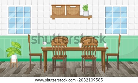 Dining room interior design with furniture illustration