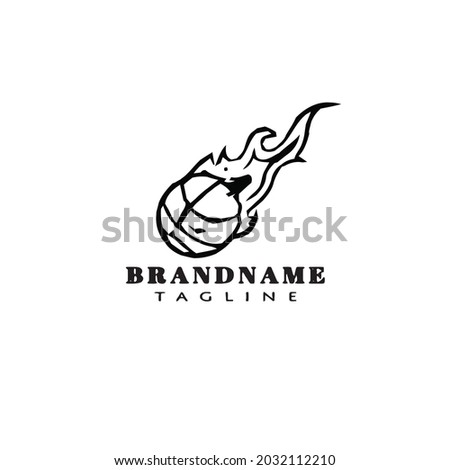 basketball on fire cartoon logo icon design template black modern isolated vector
