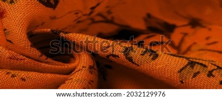 Yellow orange cotton fabric with floral print. Buy floral prints from independent artists and iconic brands. Texture, background, pattern,