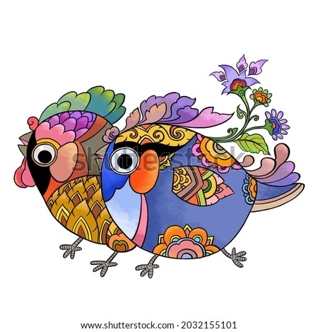 Colorful cute roosters family hand drawn digital painting for greeting card,icon images,wallpaper,background,decoration,birds cartoon illustration,poster,animals illustration,clip art,logo,advertising