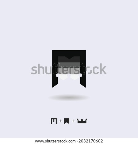 Letter M, Bookmark, and Crown King Black Vector
