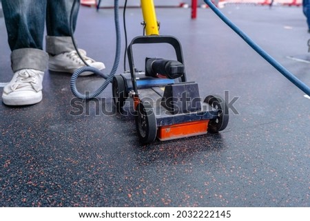 concrete scaning equipment , Ground Penetrating Radar , for investigation reabr , or something inside concrete floor  Royalty-Free Stock Photo #2032222145