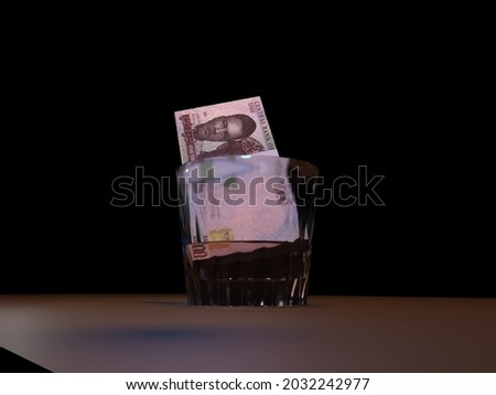 3D illustration of 1000 Naira in a glass cup