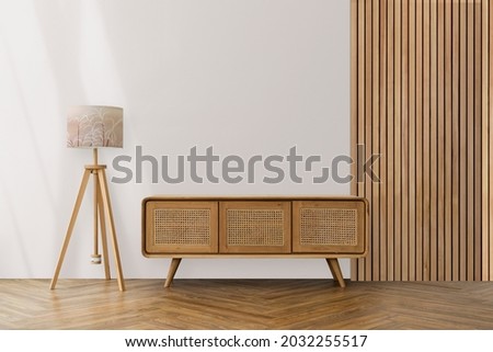 TV cabinet with Scandinavian home interior Royalty-Free Stock Photo #2032255517