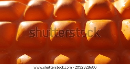 Orange yoga roller in drops in the sun (macro, texture).