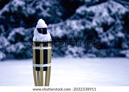 a picture of a lantern with snow in the background