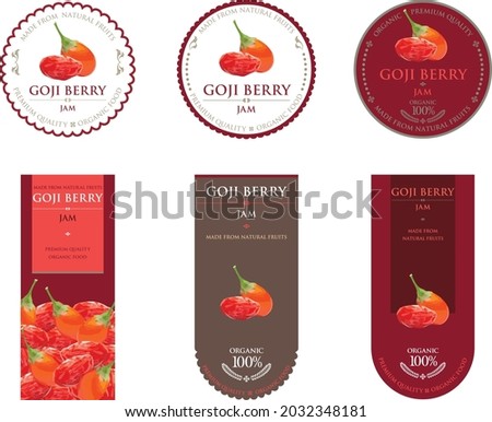 Set of vector label with goji berry jam. Royalty-Free Stock Photo #2032348181